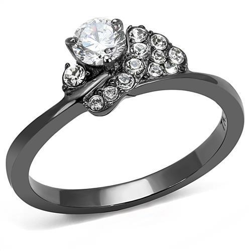 TK3203 IP Light Black Stainless Steel Ring featuring AAA Grade clear CZ stone, showcasing a modern and elegant design.