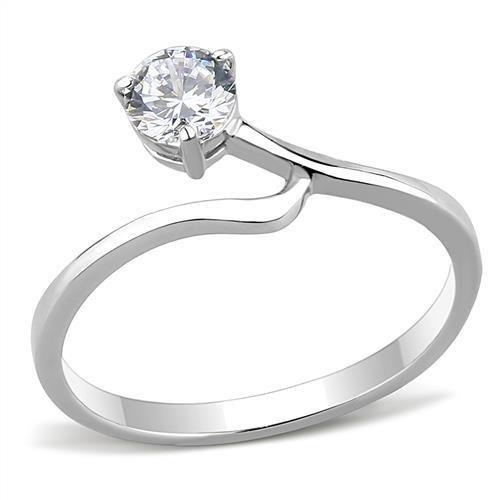 TK3257 High Polished Stainless Steel Ring featuring a clear AAA Grade CZ stone, showcasing a sleek and modern design.