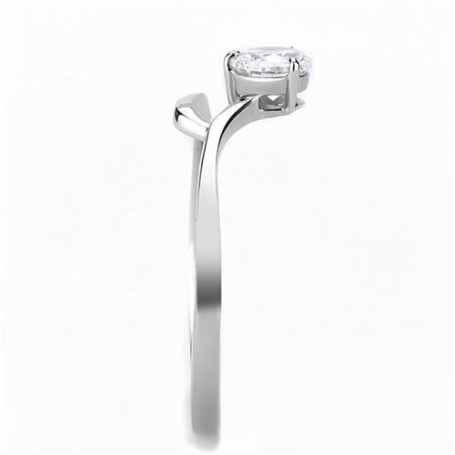 TK3257 High Polished Stainless Steel Ring featuring a clear AAA Grade CZ stone, showcasing a sleek and modern design.