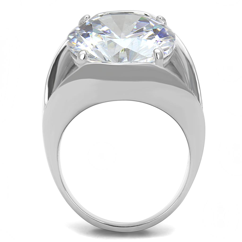 TK3263 High Polished Stainless Steel Ring featuring a clear AAA Grade CZ center stone, showcasing a sleek and shiny design.