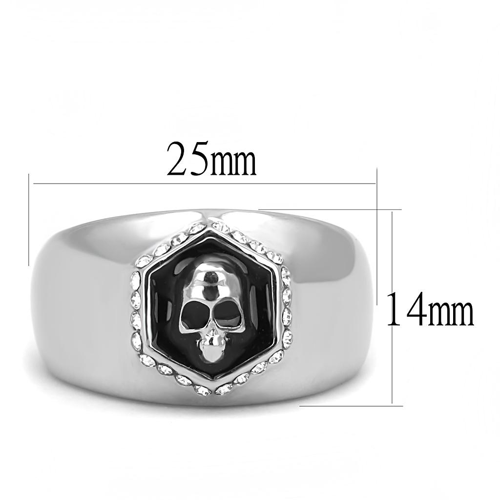 TK3277 High Polished Stainless Steel Ring featuring a jet black epoxy center stone, showcasing a sleek and elegant design.