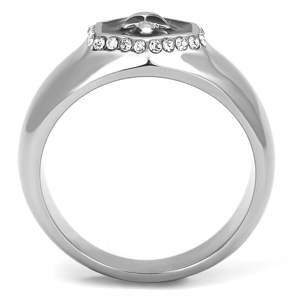 TK3277 High Polished Stainless Steel Ring featuring a jet black epoxy center stone, showcasing a sleek and elegant design.