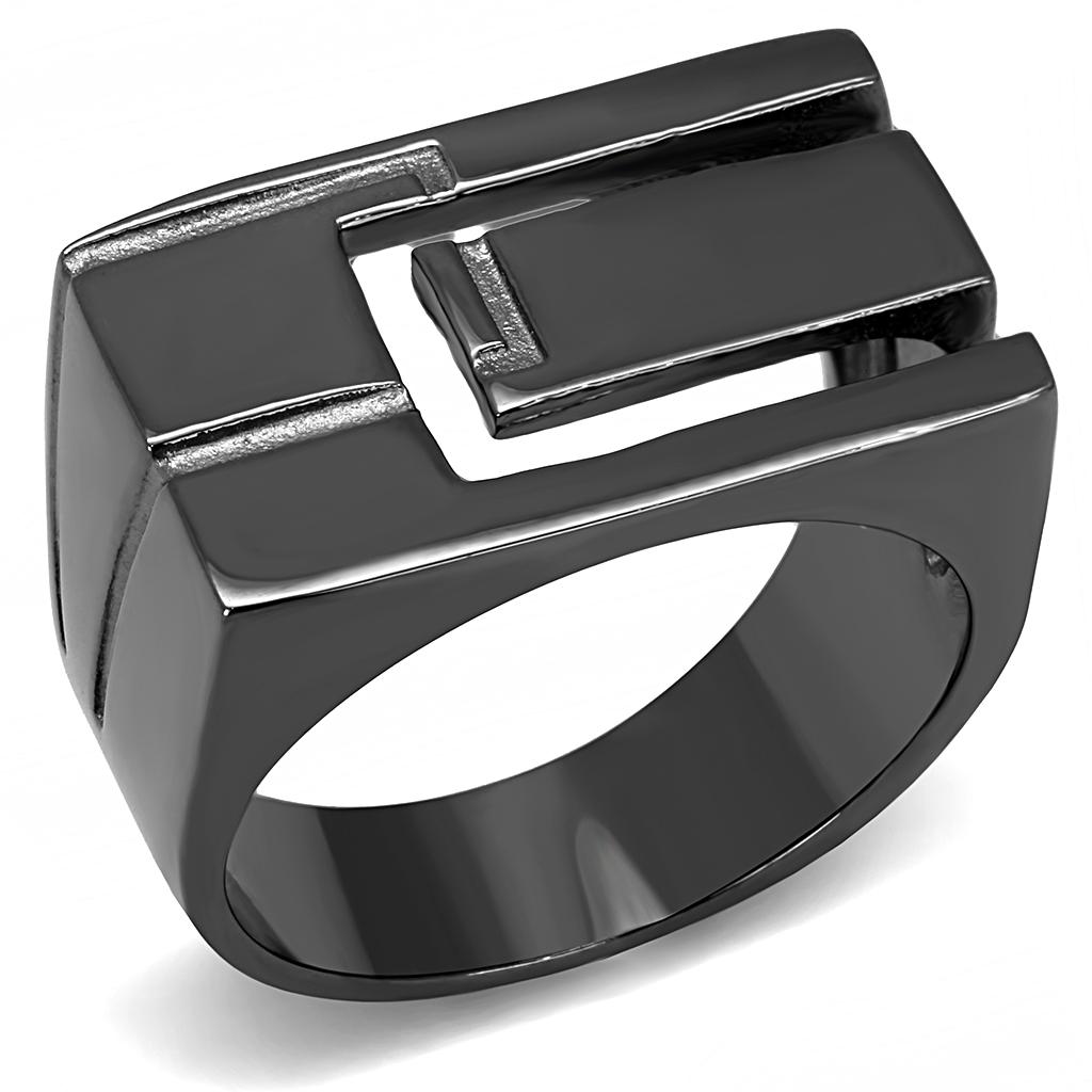 TK3272 IP Light Black Stainless Steel Ring with a sleek design and no stone, showcasing its modern finish.