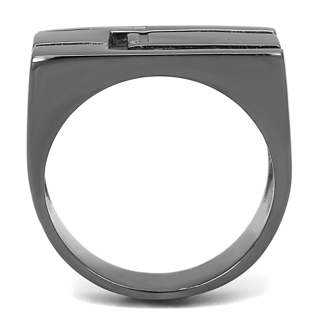 TK3272 IP Light Black Stainless Steel Ring with a sleek design and no stone, showcasing its modern finish.