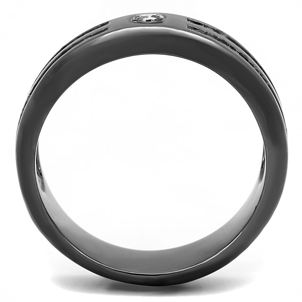 TK3275 IP Light Black Stainless Steel Ring featuring a clear AAA Grade CZ stone, showcasing a modern and elegant design.