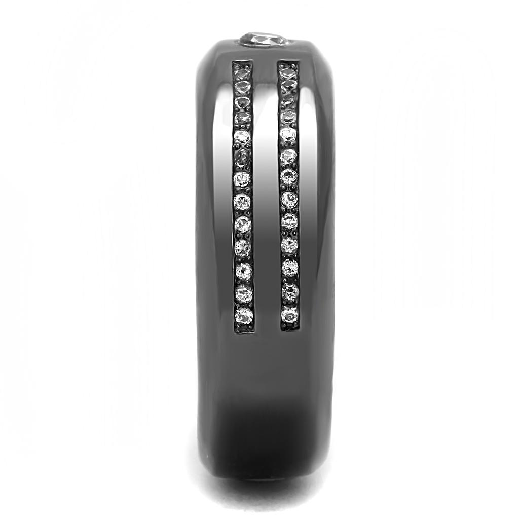 TK3275 IP Light Black Stainless Steel Ring featuring a clear AAA Grade CZ stone, showcasing a modern and elegant design.