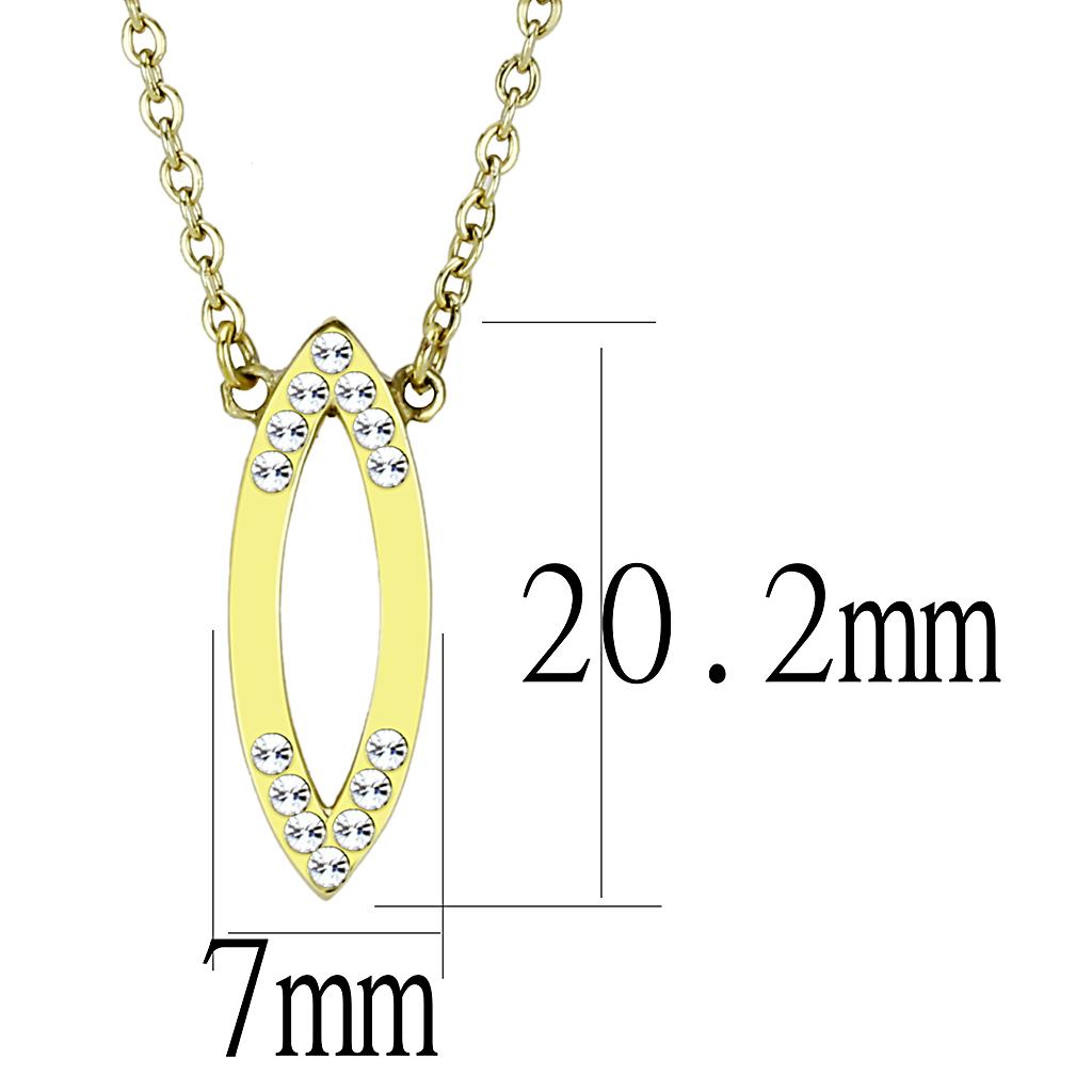 TK3285 IP Gold Stainless Steel Necklace featuring a clear top-grade crystal centerpiece, showcasing elegance and durability.