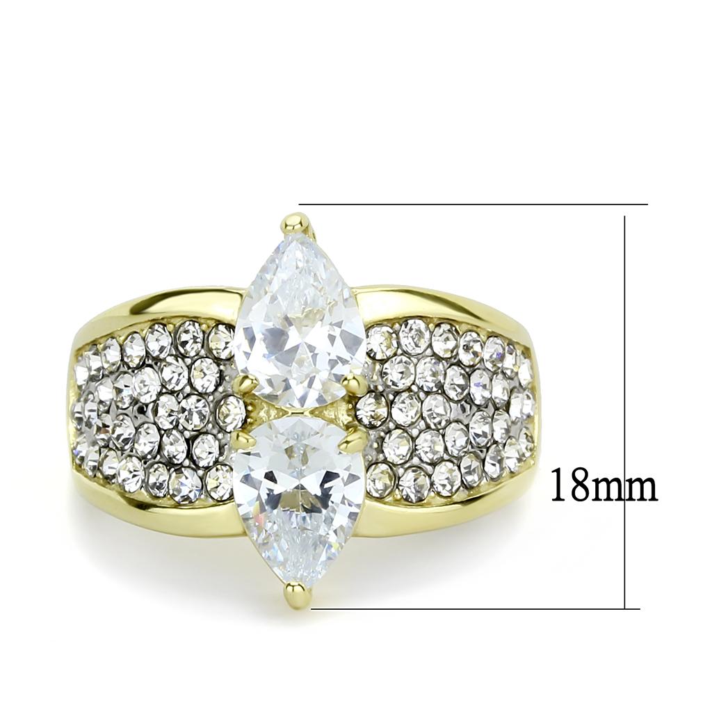 TK3442 Two-Tone IP Gold Stainless Steel Ring featuring a clear AAA grade CZ stone, showcasing a luxurious design.