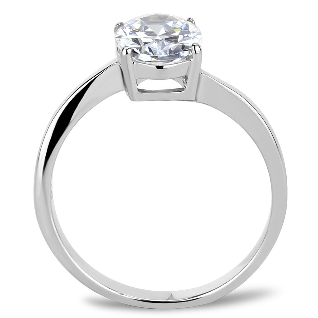 TK3433 High Polished Stainless Steel Ring featuring a clear AAA Grade CZ stone, showcasing its elegant design and shiny finish.