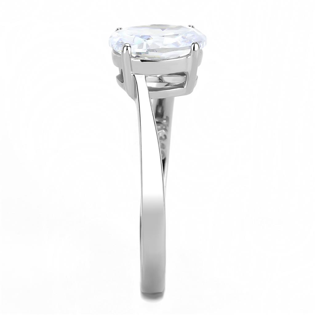 TK3433 High Polished Stainless Steel Ring featuring a clear AAA Grade CZ stone, showcasing its elegant design and shiny finish.