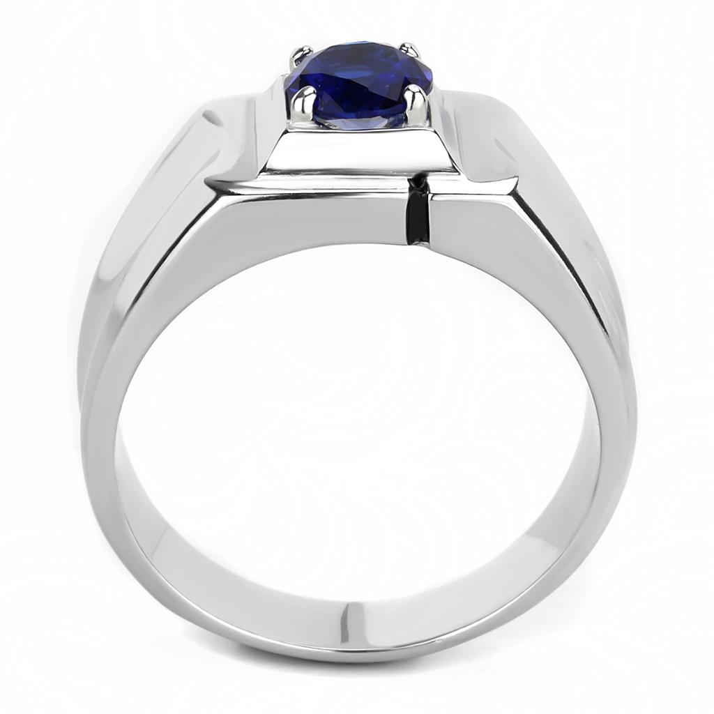 TK3459 High Polished Stainless Steel Ring featuring a synthetic glass center stone in Montana color, showcasing its elegant design and shine.