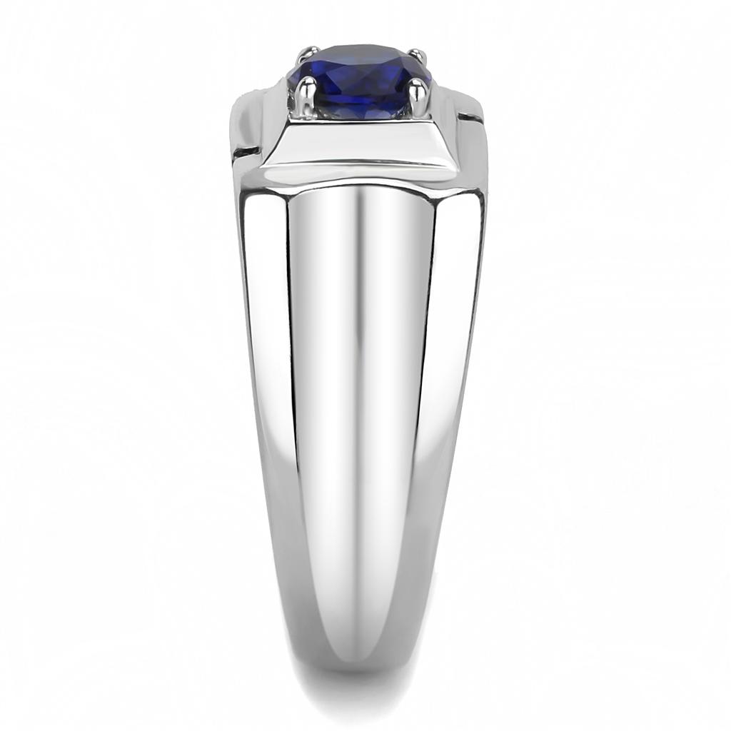 TK3459 High Polished Stainless Steel Ring featuring a synthetic glass center stone in Montana color, showcasing its elegant design and shine.