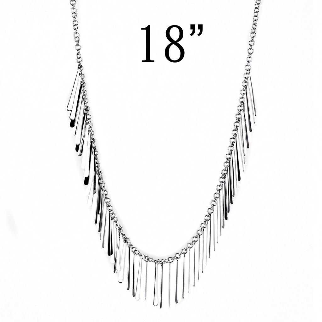 TK3499 High Polished Stainless Steel Necklace with a sleek design and no plating, showcasing its reflective surface.