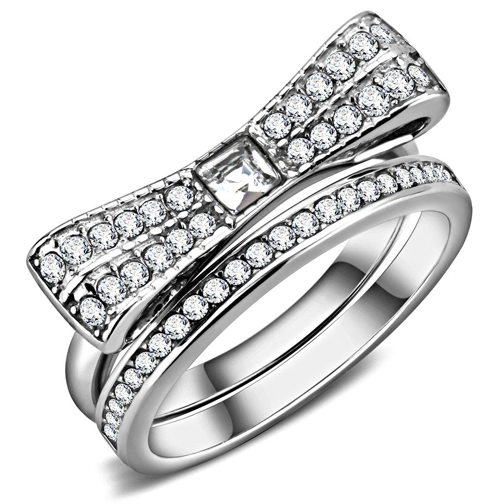 TK3506 High Polished Stainless Steel Ring featuring a clear top grade crystal, showcasing a sleek and modern design.