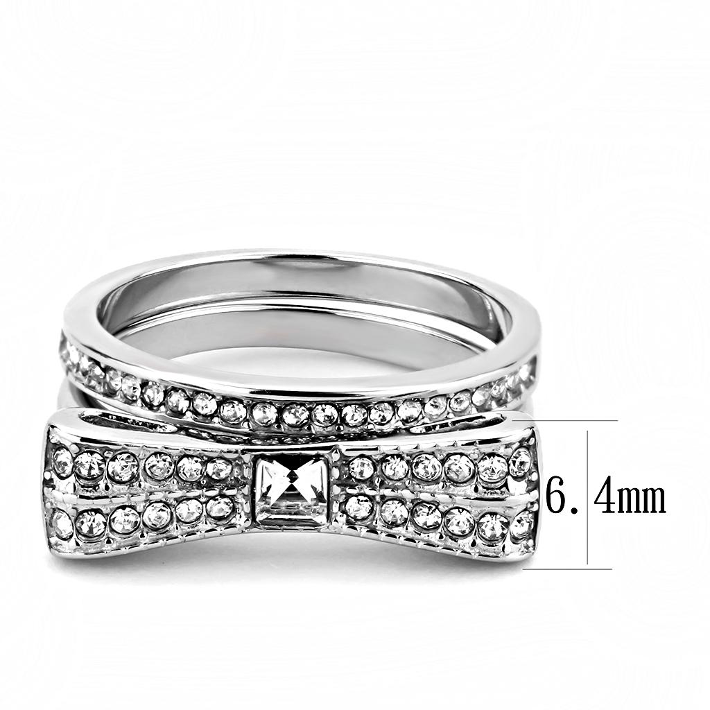 TK3506 High Polished Stainless Steel Ring featuring a clear top grade crystal, showcasing a sleek and modern design.