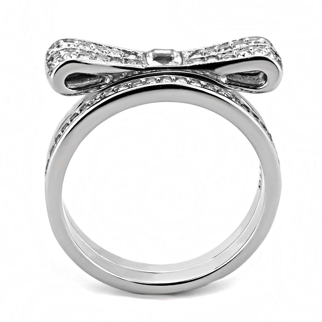 TK3506 High Polished Stainless Steel Ring featuring a clear top grade crystal, showcasing a sleek and modern design.