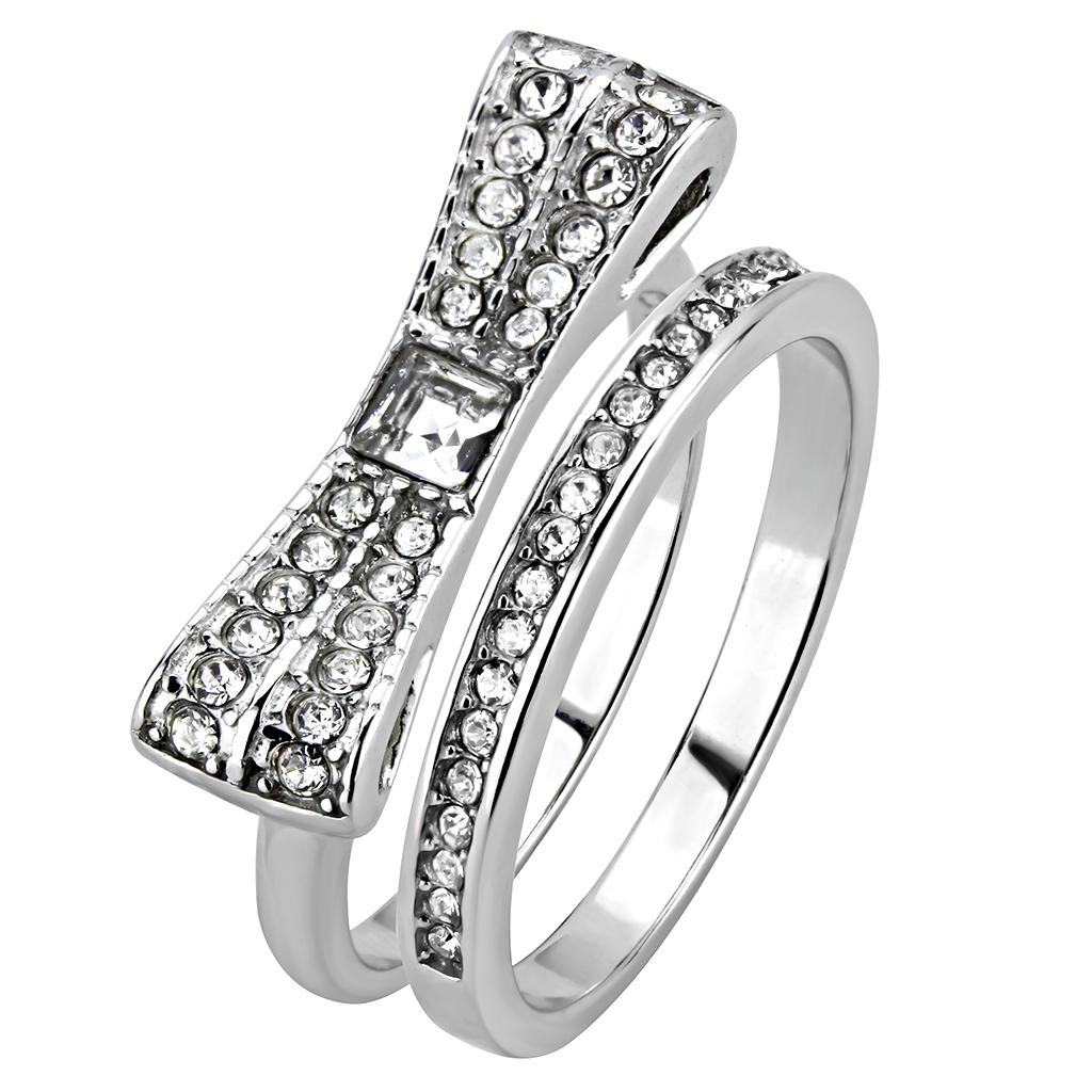 TK3506 High Polished Stainless Steel Ring featuring a clear top grade crystal, showcasing a sleek and modern design.
