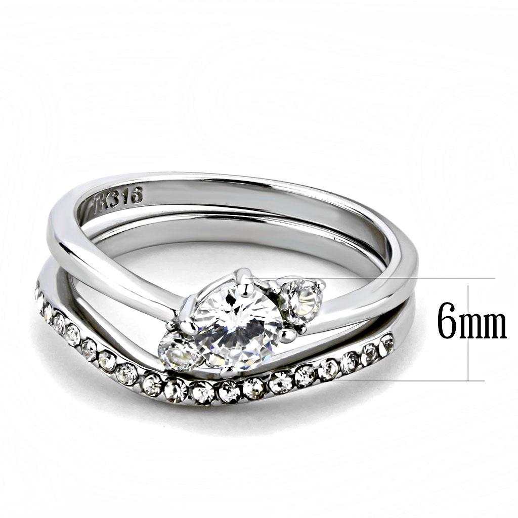 TK3507 High Polished Stainless Steel Ring featuring a clear AAA Grade CZ stone, showcasing a sleek and modern design.