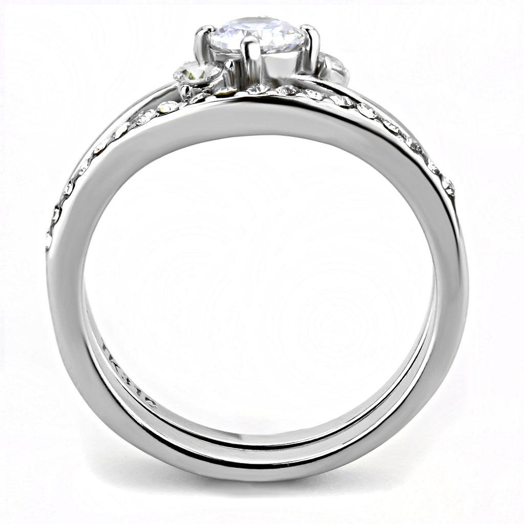 TK3507 High Polished Stainless Steel Ring featuring a clear AAA Grade CZ stone, showcasing a sleek and modern design.