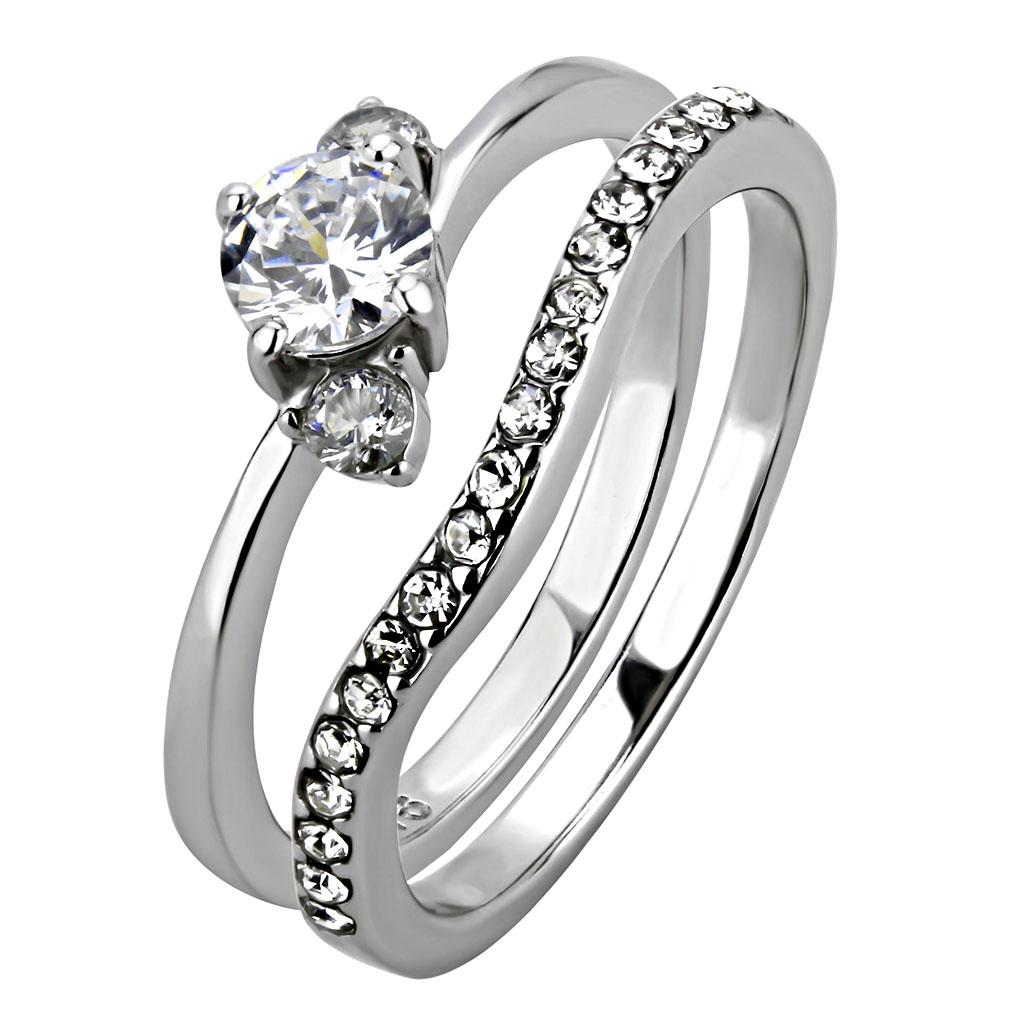 TK3507 High Polished Stainless Steel Ring featuring a clear AAA Grade CZ stone, showcasing a sleek and modern design.