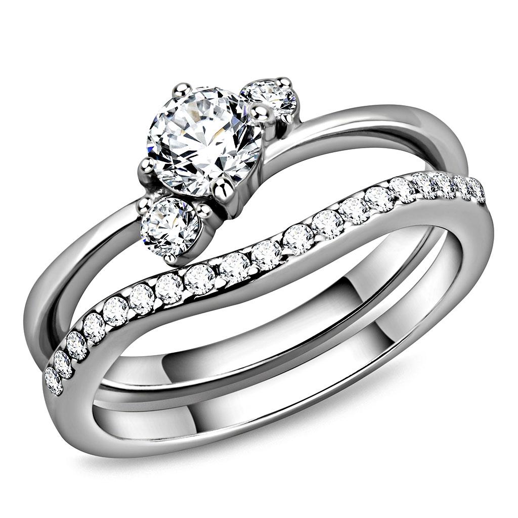 TK3507 High Polished Stainless Steel Ring featuring a clear AAA Grade CZ stone, showcasing a sleek and modern design.