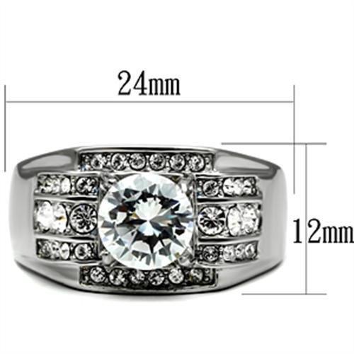 TK352 High Polished Stainless Steel Ring featuring a clear AAA Grade CZ center stone, showcasing its elegant design and shine.