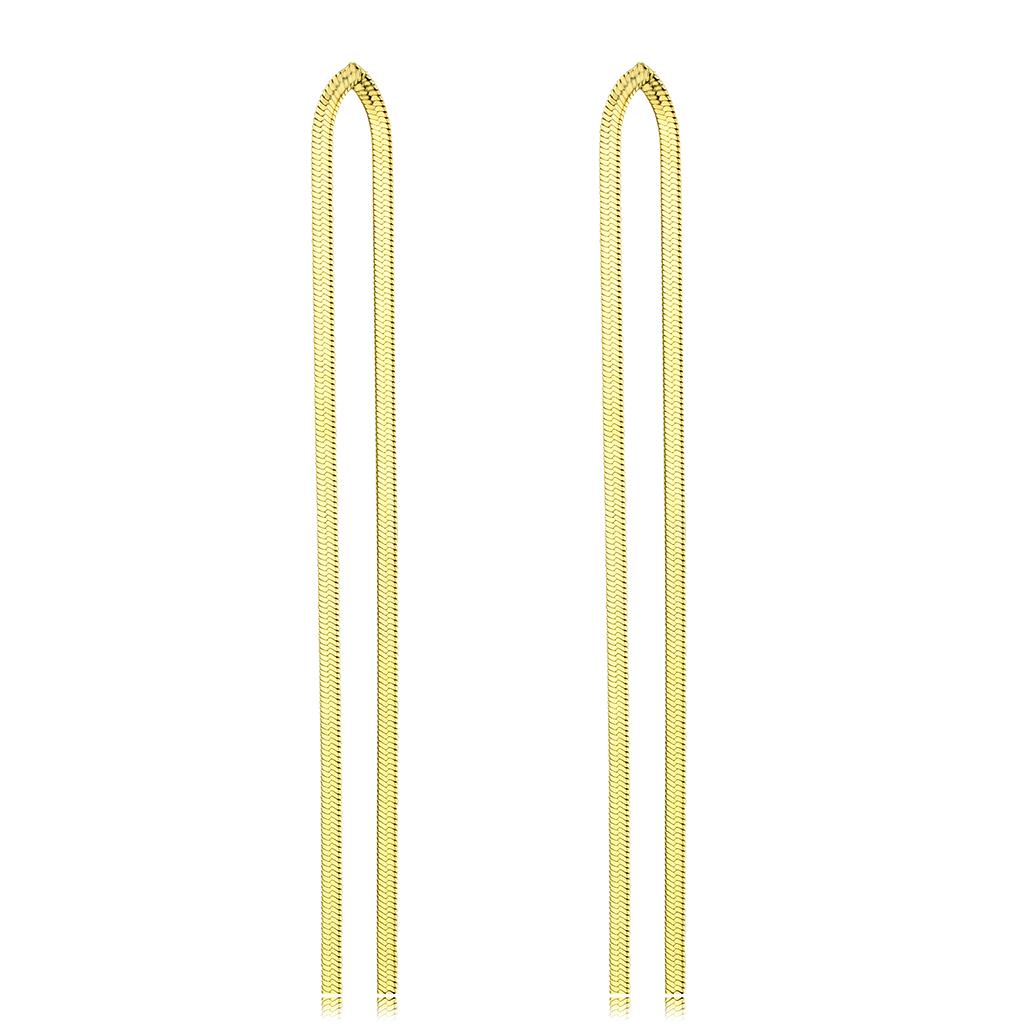 TK3531 IP Gold Stainless Steel Earrings with a sleek, minimalist design, showcasing a shiny gold finish and no stones.