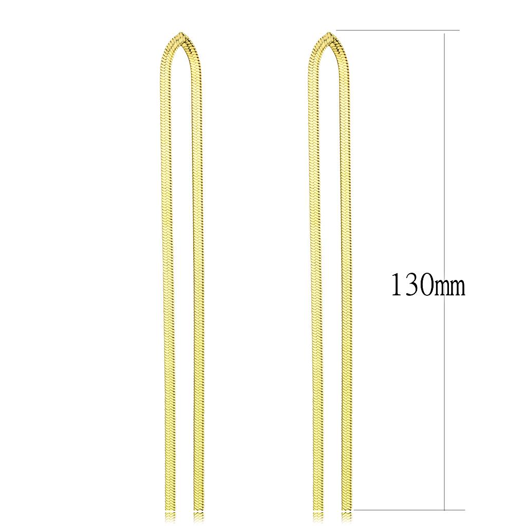 TK3531 IP Gold Stainless Steel Earrings with a sleek, minimalist design, showcasing a shiny gold finish and no stones.