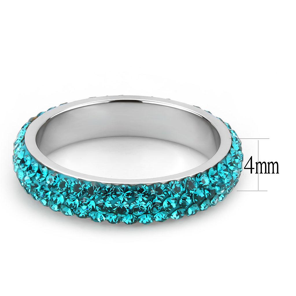 TK3538 High Polished Stainless Steel Ring featuring a vibrant blue zircon crystal, showcasing a sleek and elegant design.