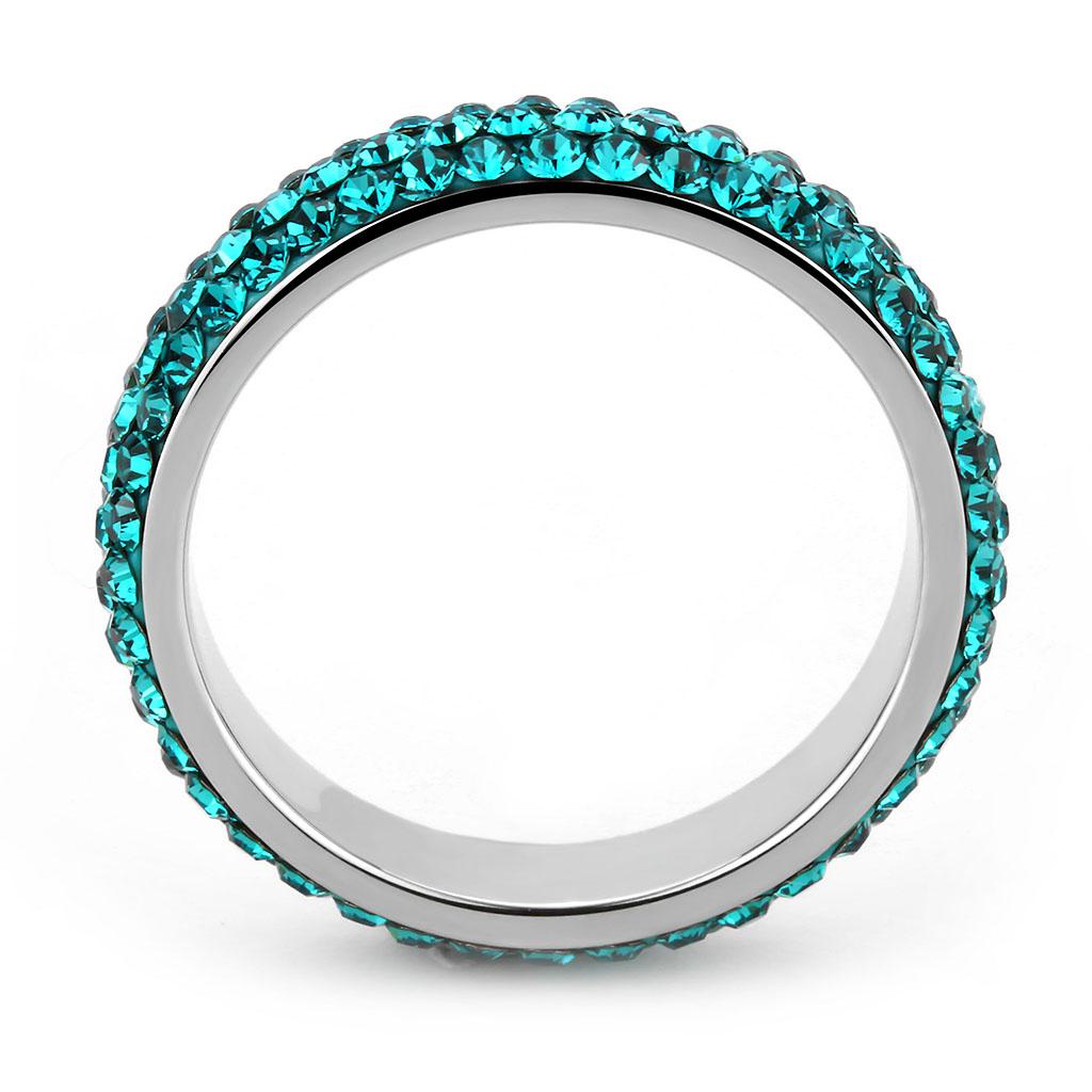 TK3538 High Polished Stainless Steel Ring featuring a vibrant blue zircon crystal, showcasing a sleek and elegant design.