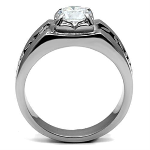 TK356 High Polished Stainless Steel Ring featuring AAA Grade clear CZ center stone, showcasing its elegant design and shine.