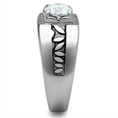 TK356 High Polished Stainless Steel Ring featuring AAA Grade clear CZ center stone, showcasing its elegant design and shine.