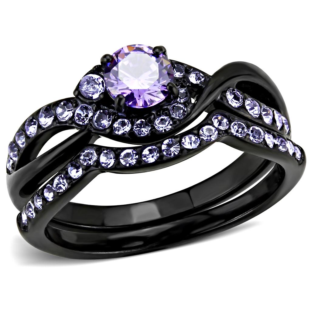 TK3560 IP Black Stainless Steel Ring featuring AAA Grade CZ in Amethyst color, showcasing its elegant design and modern finish.
