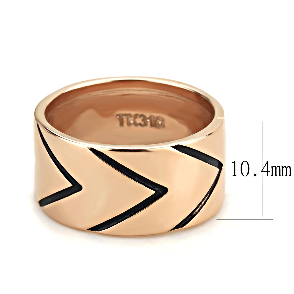 TK3563 IP Rose Gold Stainless Steel Ring featuring a jet epoxy center stone, showcasing a modern and elegant design.