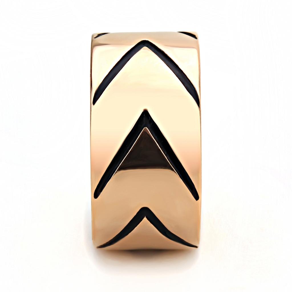 TK3563 IP Rose Gold Stainless Steel Ring featuring a jet epoxy center stone, showcasing a modern and elegant design.