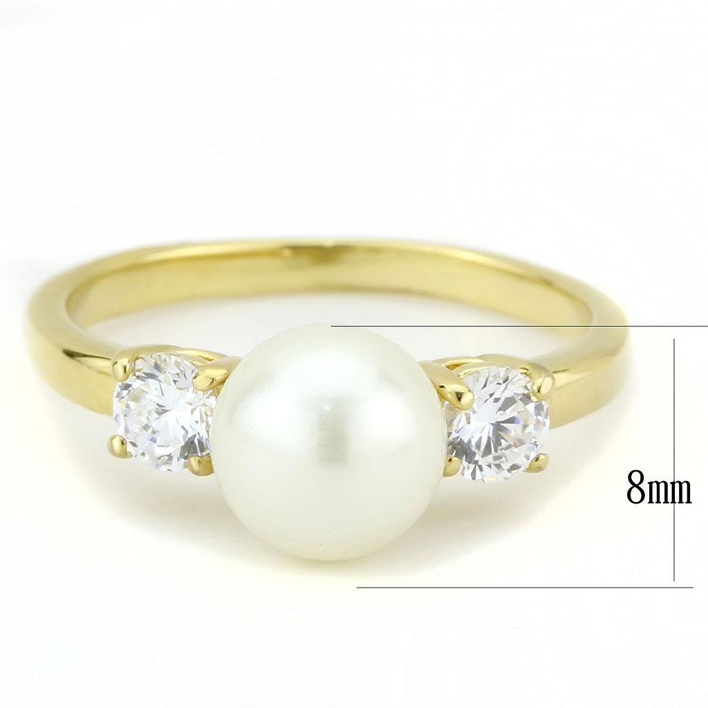 TK3567 IP Gold Stainless Steel Ring featuring a white synthetic pearl centerpiece, showcasing a luxurious and elegant design.
