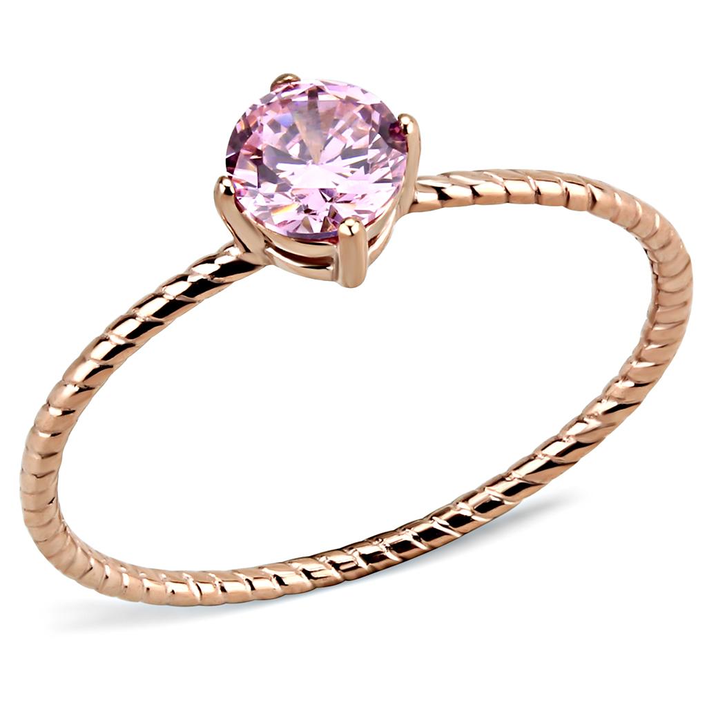 TK3558 IP Rose Gold Stainless Steel Ring featuring AAA Grade CZ center stone, showcasing elegance and durability.