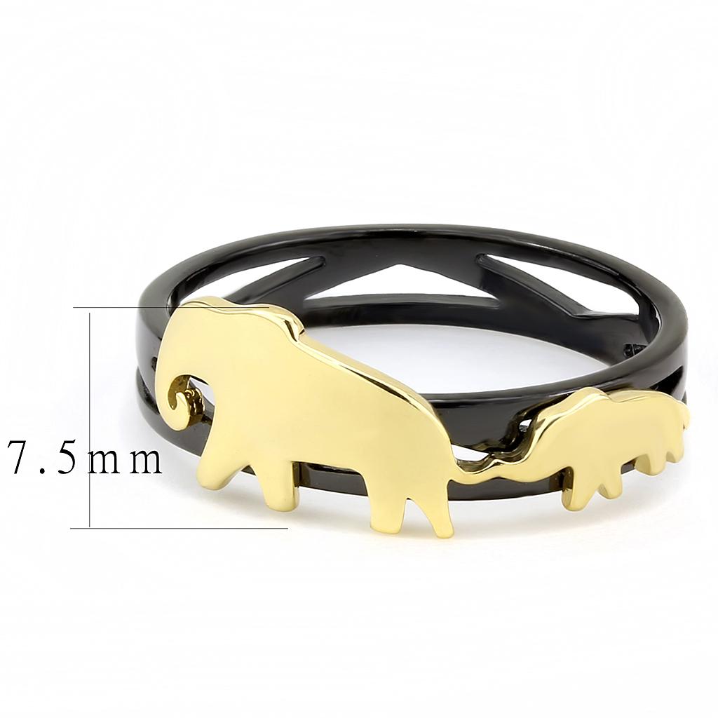 TK3582 IP Gold+ IP Black Stainless Steel Ring showcasing a sleek design with ion plating finish.