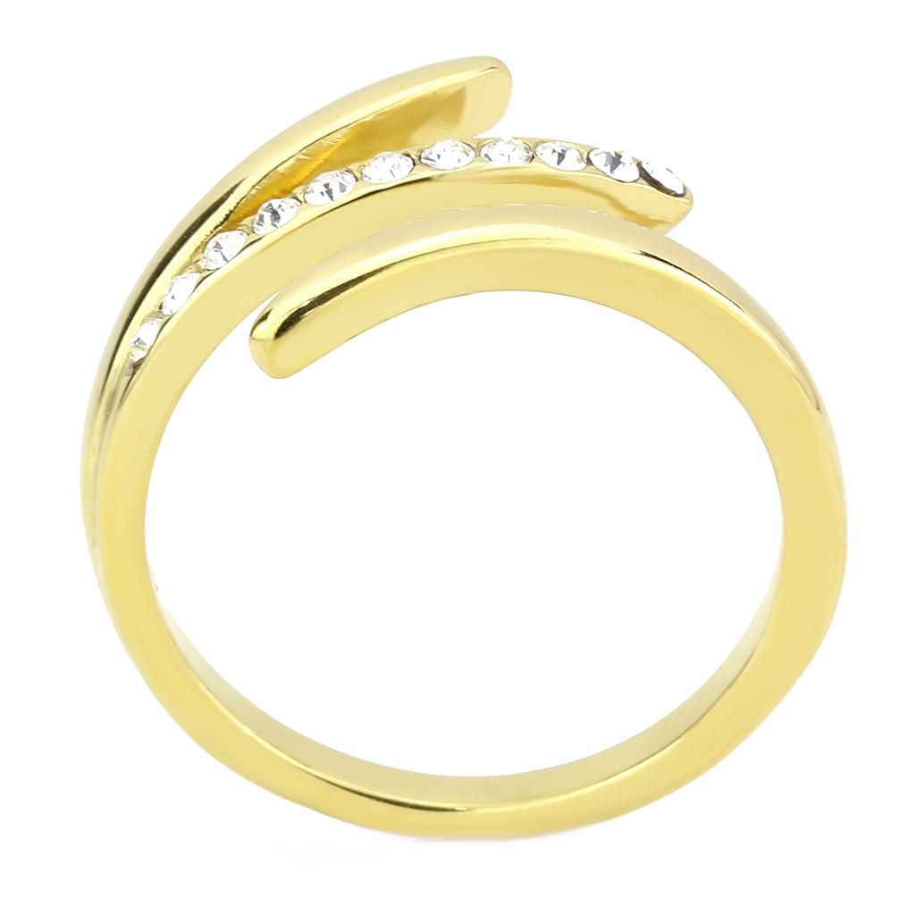 TK3590 IP Gold Stainless Steel Ring featuring a clear top-grade crystal centerpiece, showcasing a luxurious design.
