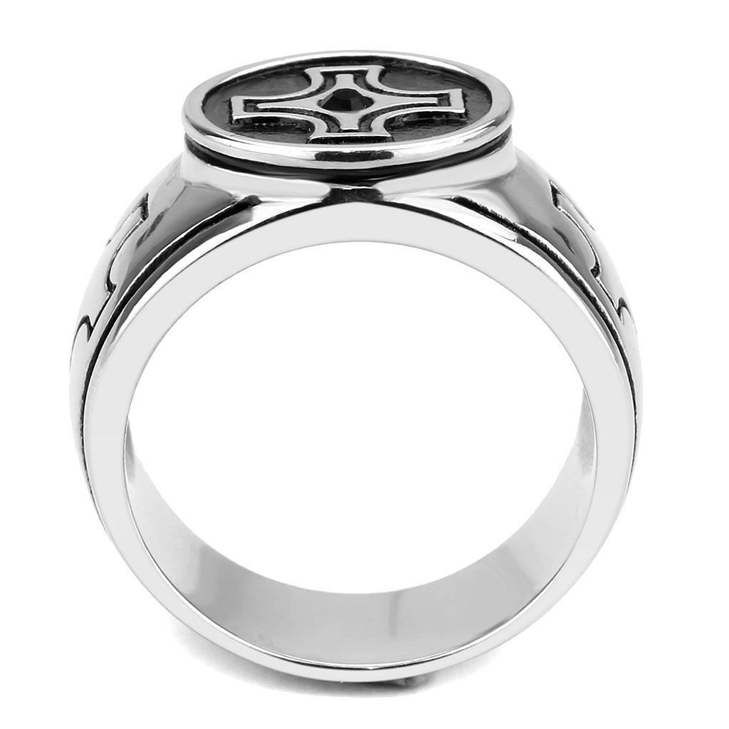 TK3617 High Polished Stainless Steel Ring featuring a Jet Top Grade Crystal, showcasing its elegant design and shiny finish.