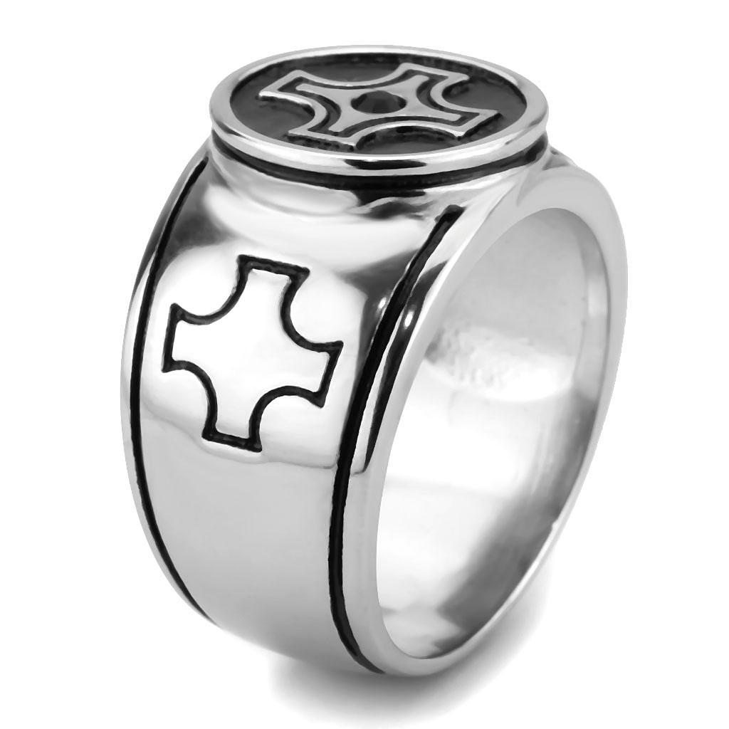 TK3617 High Polished Stainless Steel Ring featuring a Jet Top Grade Crystal, showcasing its elegant design and shiny finish.