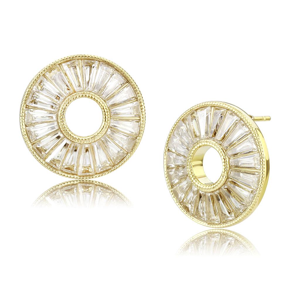 TK3662 IP Gold Stainless Steel Earrings featuring AAA Grade clear CZ stones, elegantly designed for style and comfort.