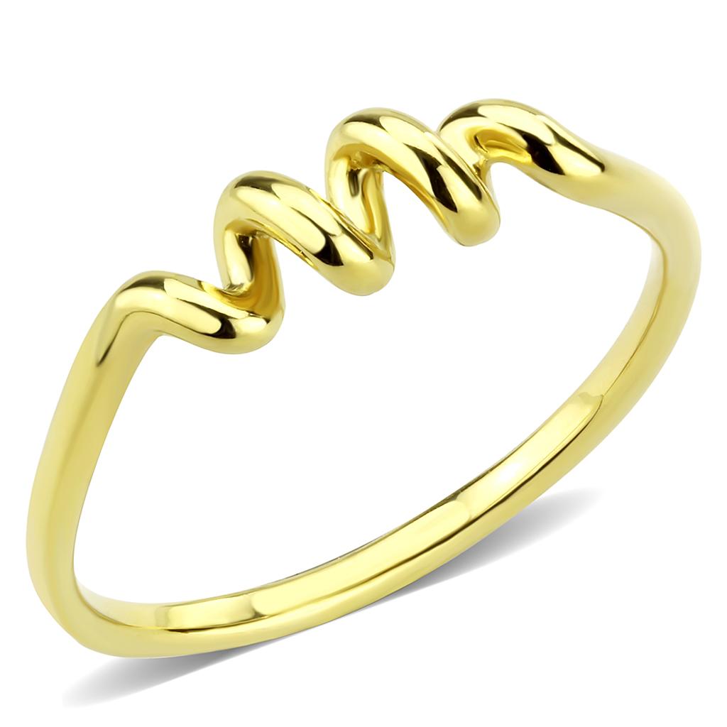 TK3626 IP Gold Stainless Steel Ring with a sleek, minimalist design, featuring a shiny gold finish and no center stone.