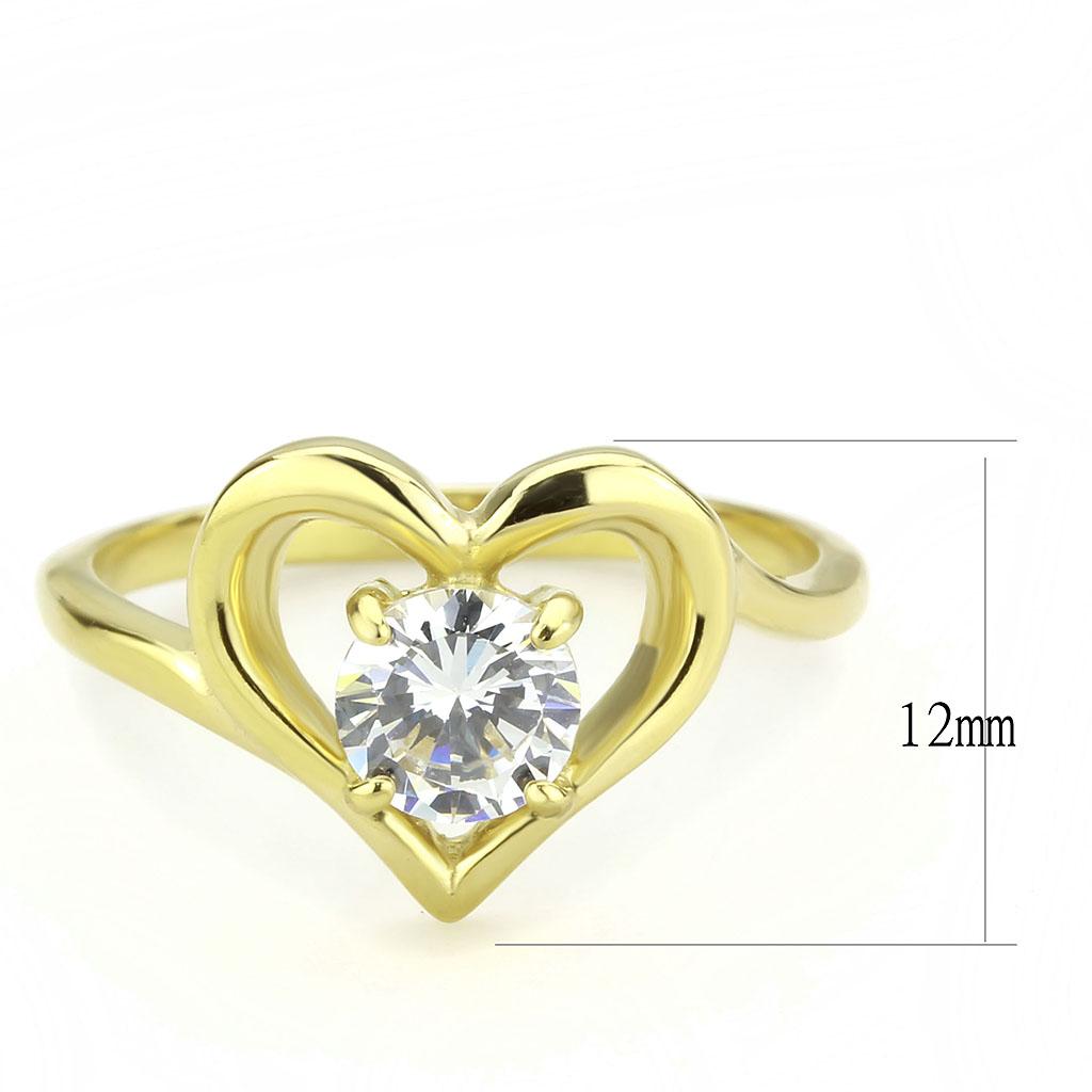 TK3628 IP Gold Stainless Steel Ring featuring a clear AAA Grade CZ center stone, showcasing a luxurious and elegant design.