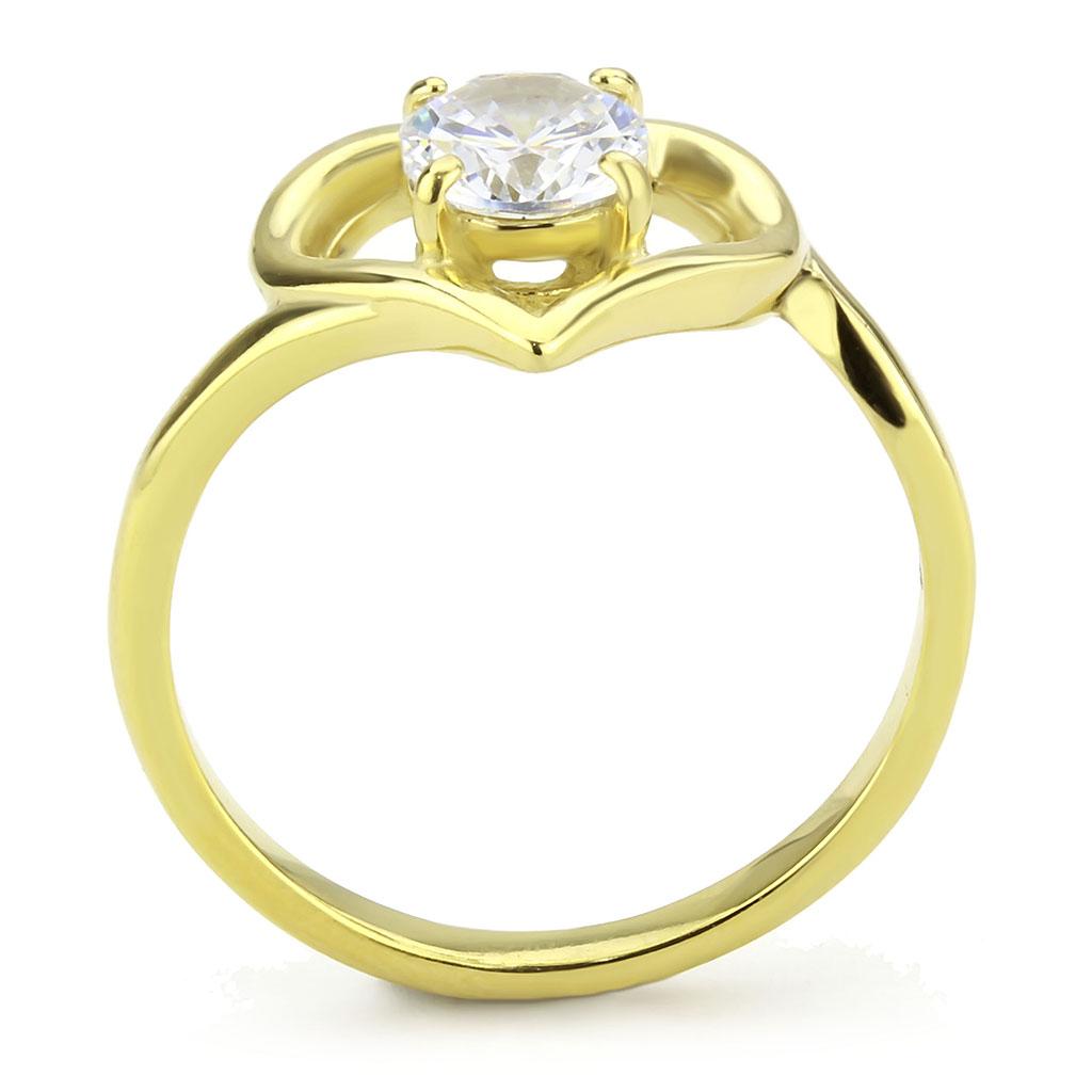 TK3628 IP Gold Stainless Steel Ring featuring a clear AAA Grade CZ center stone, showcasing a luxurious and elegant design.