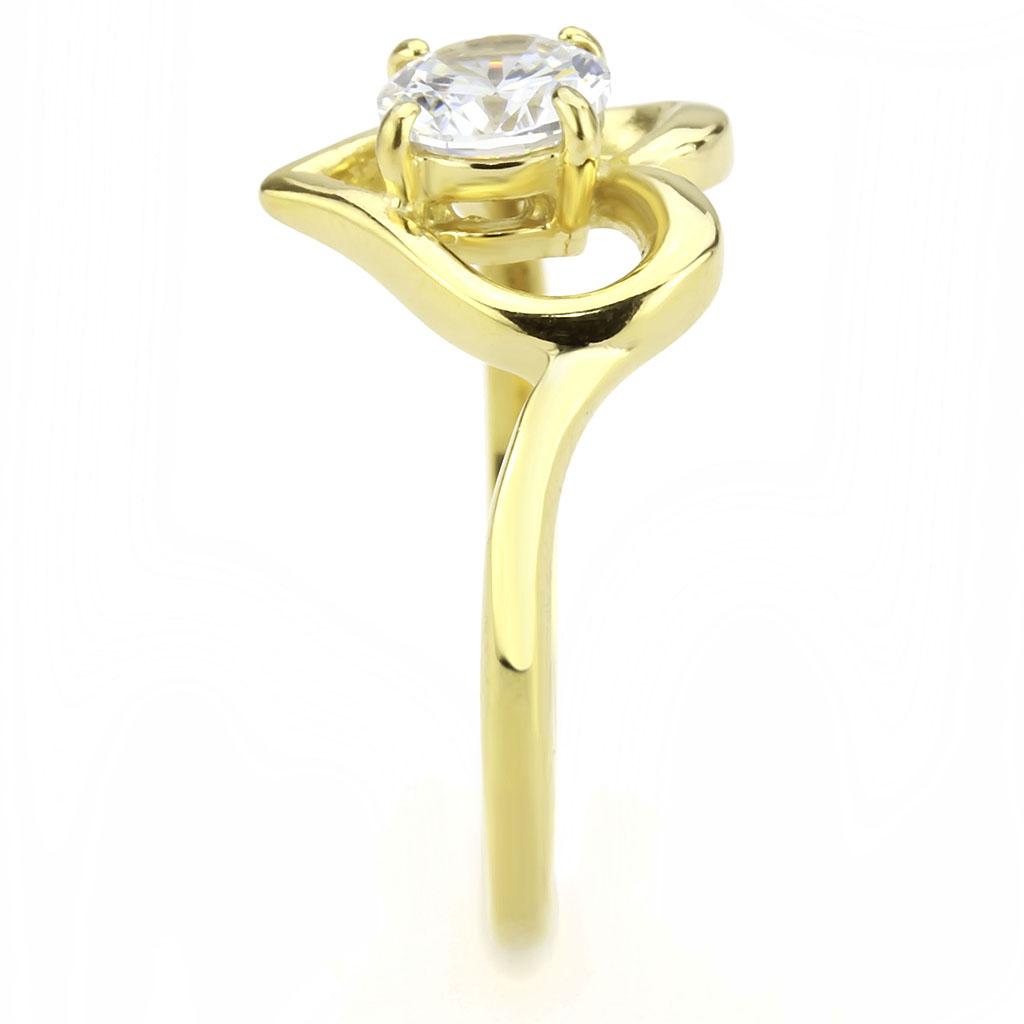 TK3628 IP Gold Stainless Steel Ring featuring a clear AAA Grade CZ center stone, showcasing a luxurious and elegant design.