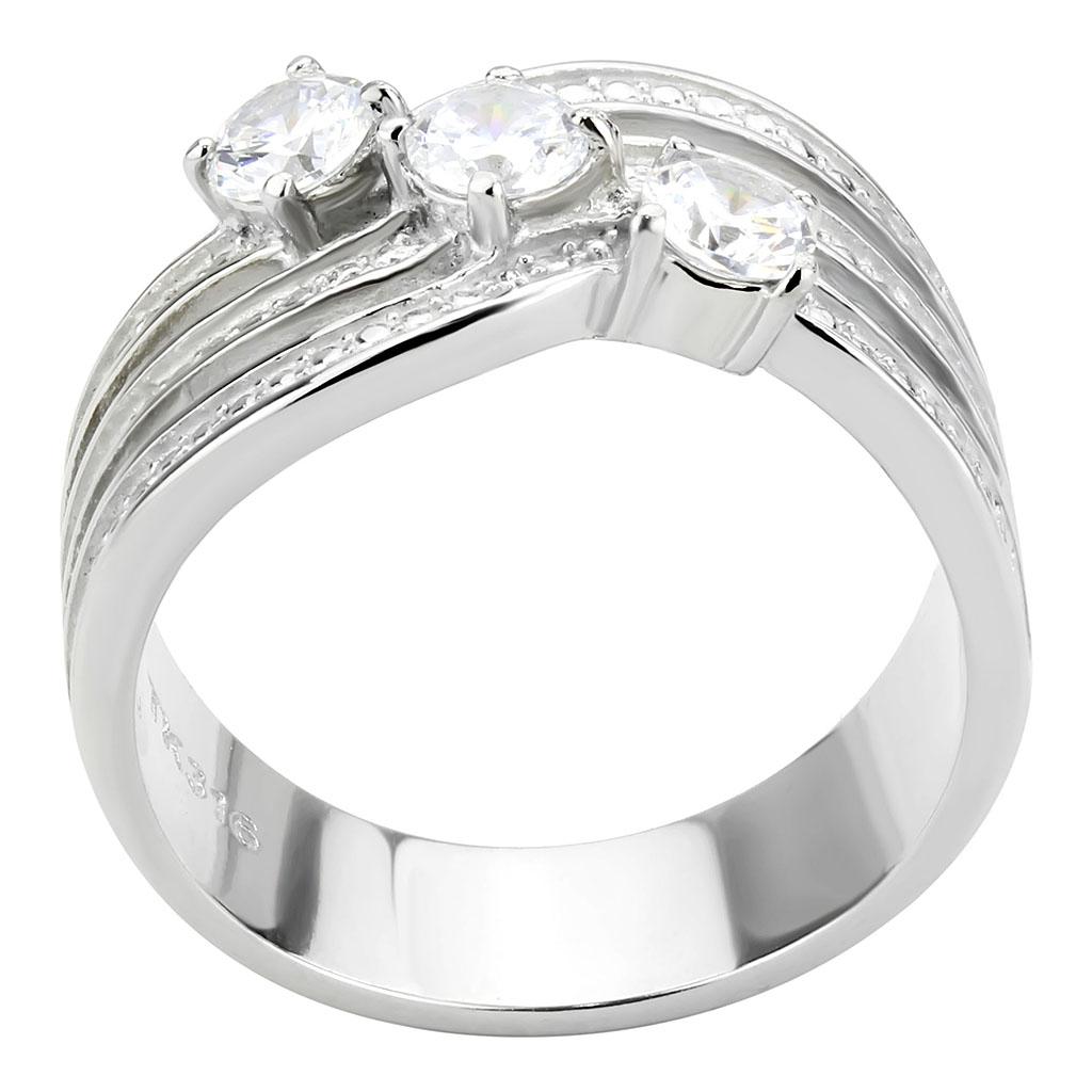 TK3633 High Polished Stainless Steel Ring featuring a clear AAA Grade CZ center stone, showcasing its elegant design and shine.