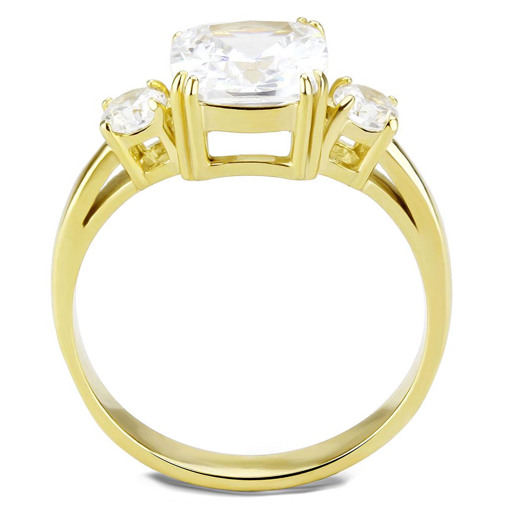 TK3674 IP Gold Stainless Steel Ring featuring a clear AAA Grade CZ stone, showcasing its elegant design and luxurious finish.