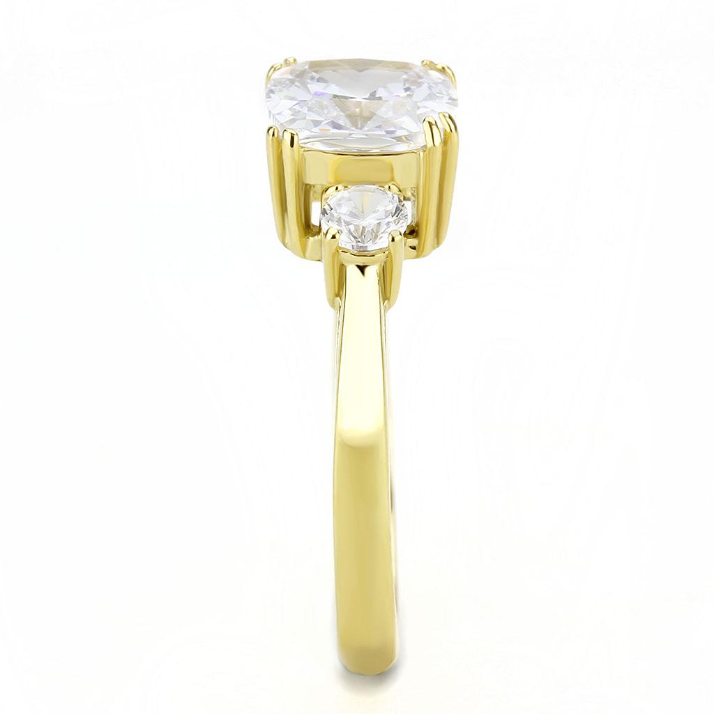 TK3674 IP Gold Stainless Steel Ring featuring a clear AAA Grade CZ stone, showcasing its elegant design and luxurious finish.