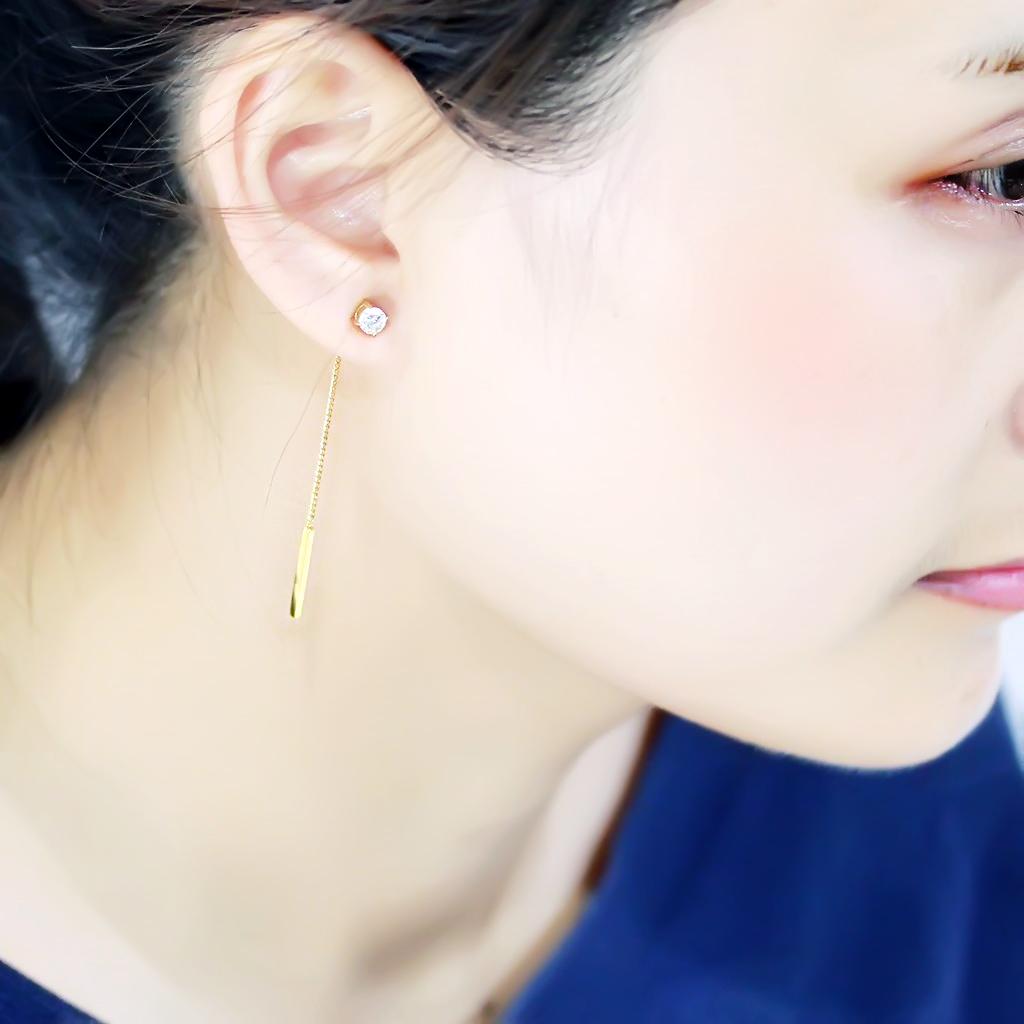 TK3681 IP Gold Stainless Steel Earrings featuring AAA Grade clear CZ stone, elegantly designed for everyday wear.